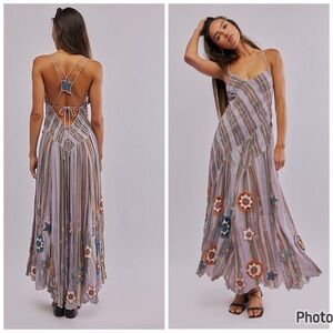 Free People Shooting‎ Star Maxi Dress Crochet Rainbow Bohemian Size Medium